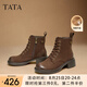 他她（TATA）牧野山林粗跟復(fù)古馬丁靴女靴子英倫加絨冬短靴新WZQ02DD4 啡色（絨里） 37
