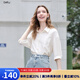 百圖betu女裝2025夏季新款襯衫微皺感亮片梭織七分袖上衣女2507T63 米白 M