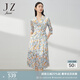 玖姿（JUZUI）碎花連衣裙女裝春款法式圍裹式茶歇裙 花米黃 L