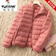 啄木鳥(niǎo)正品女裝輕薄羽絨棉服2025春秋新款立領(lǐng)短款薄款大碼修身外套棉衣 嫣紅色 2XL 【建議125-140斤】