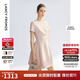 朗姿2025年夏季新款黑色氣質(zhì)收腰短袖女裙子法式高級感高知連衣裙 淡粉色 S