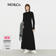 MO&Co.連衣裙含綿羊毛保暖德絨正肩高腰收腰大擺長(cháng)裙顯高摩安珂 黑色 XS 155