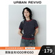 UR2025秋季新款女裝潮流貼紙印花撞色條紋拼接T恤UYV450199 墨藍條紋 S