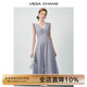 VEGA CHANG法式連衣裙女2025新款夏季碎花收腰褶皺荷葉邊袖背心裙 碎花 M