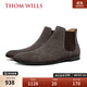 THOM WILLS切爾西男靴冬季高幫皮鞋手工真皮男靴英倫反絨皮馬丁靴短靴 深灰E324-H1 40 /7碼
