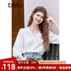 百圖betu女裝2025春季新款襯衫V領(lǐng)法式重工蕾絲花邊七分袖襯衫2502T83 白色 M
