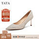 他她（TATA）酒杯鞋婚鞋新娘鞋伴娘鞋宴會(huì )高跟鞋女鞋細跟配裙子單鞋新 粉金（7cm）-流光款 38