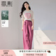 香影玫瑰粉高腰直筒褲2025夏季新款休閑時(shí)尚慵懶風(fēng)垂感闊腿褲子女 粉色 M 160/84A/95-110斤