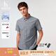 哈吉斯（HAZZYS）男裝 夏季款男士襯衣純色商務(wù)通勤短袖襯衫男ATCZK1BBF52 藏青色NV L （175/96A 48）