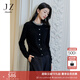 玖姿·安娜蔻BlingBling全羊毛香風(fēng)釘珠開(kāi)衫針織衫女秋款 素黑 S