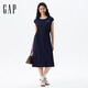 GAP女裝夏季款刺繡logo抽繩收腰中長(cháng)純棉無(wú)袖連衣裙764900 海軍藍 M (165/84A) 亞洲尺碼
