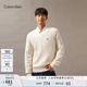 Calvin KleinJeans秋冬男女情侶休閑通勤ck刺繡V領(lǐng)絞花純棉針織衫J326795 YBI-牛乳白 L