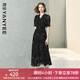 顏域黑色連衣裙女2025夏季新款收腰輕熟風(fēng)高級(jí)感短袖木耳邊雪紡裙 黑花 XL