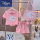 迪士尼（Disney）夏季2024新款女童短袖polo可愛(ài)上衣純色短褲倆件套寶寶玉桂狗套裝 粉色套裝(沒(méi)有包包) 90