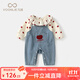 凡獵女童套裝秋裝2025新款洋氣嬰兒衣服寶寶背帶褲牛仔兩件套春秋 藍色背帶褲+襯衫 90 cm