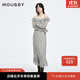 moussy 2025新品甜美清新荷葉邊長(cháng)袖格子連衣裙028IAA33-1001 075花紋米色 S