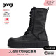 共跡gongji【趙昭儀同款】2025新款方頭馬丁靴中筒帆布靴厚底休閑靴女鞋 黑色 /偏大半碼 37 （238mm）