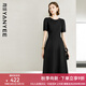 顏域短袖收腰小黑裙女裝2024新款夏裝簡(jiǎn)約通勤裙子圓領(lǐng)氣質(zhì)連衣裙 黑色 XL/42