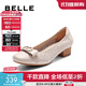 百麗（Belle）牛皮蝴蝶結花卉鏤空平跟單鞋女商場(chǎng)同款通勤單鞋B1J1DAQ4 米白 35 (225mm)