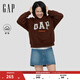 GAP女裝2025秋季新款撞色Logo寬松抓絨套頭連帽衫衛衣上衣792499 棕色 M (165/88A) 亞洲尺碼
