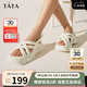 他她（TATA）厚底涼鞋女透氣松糕豬籠鞋沙灘涼鞋WBQ01BL3 米白 37