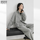 對白（DUIBAI）慵懶休閑衛衣套裝女2025冬新款寬松立領(lǐng)外套松緊腰長(cháng)褲兩件套 花灰色 S