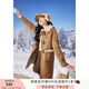 香影牛角扣麂皮絨大衣女2024冬季新款羊羔毛風(fēng)中長(cháng)款翻領(lǐng)駝色外套 駝色 L