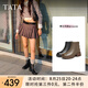 他她（TATA）奶皮靴法式粗跟彈力靴女靴子羊皮加絨短靴2025新CBQ01DD4 黑色（單里） 35