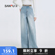 三福牛仔長褲2025秋季豹紋皮帶闊褲時尚寬松褲子女裝495472 牛仔淺藍 M