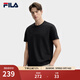 FILA 斐樂(lè )官方男子女子針織短袖衫2025春新款簡(jiǎn)約休閑舒適情侶圓領(lǐng)T恤 正黑色-BK XL