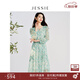 JESSIE印花V領(lǐng)連衣裙女春裝新款中長款雪紡裙 綠色 M
