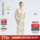 朗姿【蘭亭敘】桑蠶絲印花長(zhǎng)裙氣質(zhì)2025夏新款高級(jí)感新中式連衣裙 薄霧草地色 M