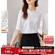 尚都比拉通勤氣質(zhì)木耳邊圓領(lǐng)T恤女夏季上衣設計感壓褶短袖雪紡衫 白色 M
