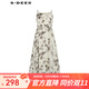 S.DEER圣迪奧女裝復古水墨印花網(wǎng)紗吊帶連衣裙S242Z1287 淺灰/57 XL 175