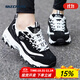 斯凱奇（Skechers）女鞋秋冬2025新款黑白熊貓鞋厚底增高老爹鞋大童休閑鞋耐磨運動鞋 經(jīng)典黑白-BKW （秋季主推） 38 240mm/成人可穿