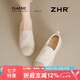 ZHR單鞋女春秋厚底休閑漁夫鞋一腳蹬小香風(fēng)增高懶人鞋子女W128米色37