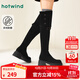 熱風（Hotwind）長筒靴厚底增高百搭女靴冬季新款時尚休閑過膝長靴小個子騎士靴 01黑色 37 235mm