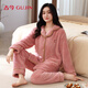 古今（GUJIN）冬季新款珊瑚絨加絨加厚女士睡衣家居服可外穿保暖睡褲套裝2XL