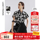 朗姿2025年夏新款短袖黑色襯衣氣質(zhì)高級感碎花設計感法式上衣襯衫 黑色 XL