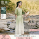 香影果綠色漸變苧麻連衣裙女2025夏季新款萊賽爾天絲泡泡袖系帶裙 果綠 M 160/84A/95-110斤