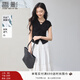 香影v領(lǐng)短袖t恤女2025夏季新款小飛袖捏褶收腰氣質(zhì)法式上衣薄 黑色 T恤 M 160/84A/95-110斤