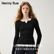 Henny Rue女士針織衫女假兩件撞色修身顯瘦打底毛衣含羊毛不扎膚長(cháng)袖上衣 深邃黑 M 建議80-105斤