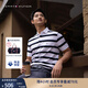 TOMMY HILFIGER【透氣舒適】夏季男珠地棉美式潮流寬條紋翻領(lǐng)短袖T恤POLO 黑白條紋YCI L （推薦：150-165斤）
