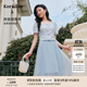 珂萊蒂爾【玫瑰裙】2025年夏新款氣質(zhì)蕾絲拼接紗裙女優(yōu)雅連衣裙女 淡群青 S