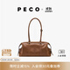 PECO小丑保齡球包植鞣皮油蠟長柄法棍腋下手提通勤單肩波士頓女包禮物 中號琥珀色頭層半樹膏小?，F(xiàn)貨
