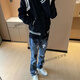 克羅心（chrome heart）十字架貼皮感覺(jué)牛仔褲子2025潮牌牛仔褲水洗美式男女寬松直筒 十字架貼布藍色 貼皮有實(shí)拍 L   110-125斤