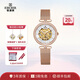 依波卡納系列女士全自動(dòng)機械表鎏金風(fēng)潮鏤空鑲鉆手表輕奢禮物51530129 奢耀金【51530129】