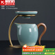 正揚(yáng)功夫茶具茶漏過濾組銅制辦公易泡架茶水分離器家用青花陶瓷公道杯 天青汝窯鐵架過濾組