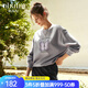 Olrain歐芮兒灰色圓領(lǐng)衛(wèi)衣女裝秋季新款時(shí)尚減齡印花套頭上衣 灰色 M