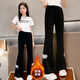 女童冬季加絨褲子2025新款小學(xué)生喇叭褲網(wǎng)紅洋氣大童秋季微喇褲潮 黑色【冬季加絨款】現貨速發(fā) 140